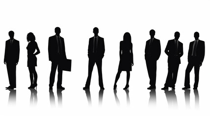 silhouettes in a row of business people isolated on a white background, a silhouette of a group of people businessmen for design and layer overlay