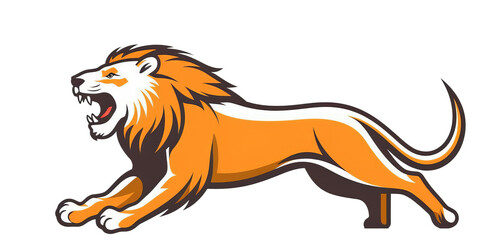 Fototapeta premium Flat lion graphic leaping forward on transparent background.