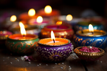 Obraz na płótnie Canvas Glowing diwali diya candle lamp, Indian spiritual festival of light