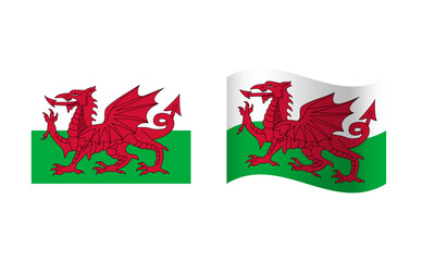 Rectangle and Wave Wales Flag Illustration