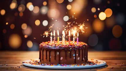 Fotobehang Closeup on a birthday cake with candles. © Framefolio