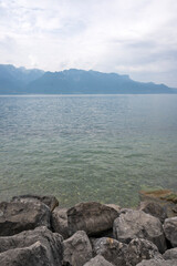 Panorama from town of Vevey to Lake Geneva, Switzerland