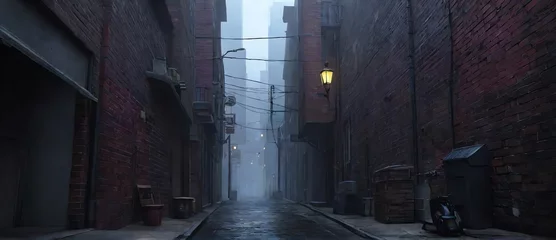 Fotobehang Foggy city alley way from Generative AI © SevenThreeSky