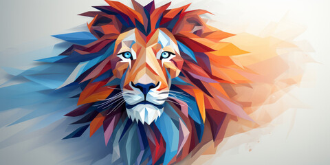 Flat lion graphic leaping forward on white.generative ai