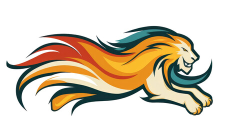 Naklejka premium Flat lion graphic leaping forward on transparent background.