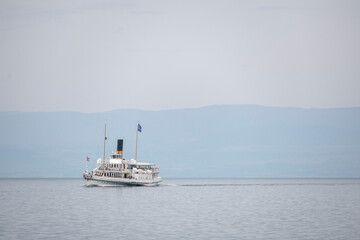 Panorama from town of Vevey to Lake Geneva, Switzerland
