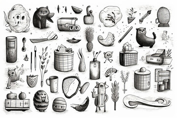 hand-drawn rough line illustrations with a stationery theme