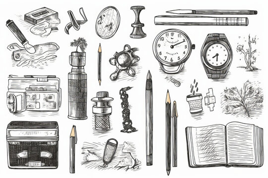 hand-drawn rough line illustrations with a stationery theme
