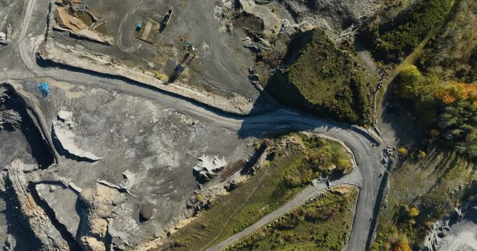 Top view of the abandoned quarry in 4k