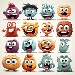 Fototapeta premium Vintage cartoon smiley faces, 30s to 60s style, for cheerful logos.