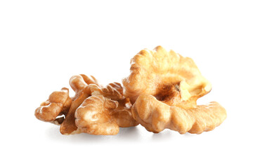 Tasty walnuts on white background