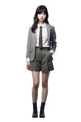 Young asian woman in school uniform on white background