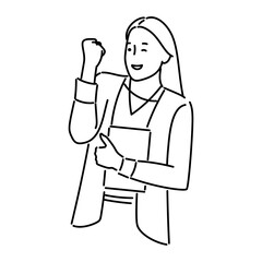 happy woman worker character holding clip board vector illustration design in black and white line art