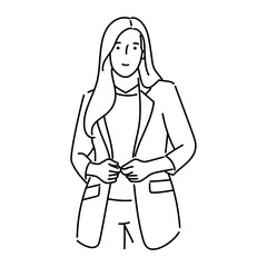 businesswoman with blazer standing with confident vector illustration design in black and white line art style