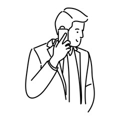 young business man using smartphone social media vector illustration line style black and white