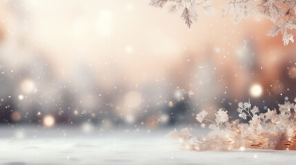 Fototapeta na wymiar Winter background with bokeh lights and snowflakes. Christmas background.