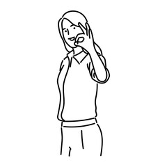 young woman with ok sign hand gesture vector illustration line style icon on white background