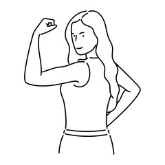 young woman lifting weight or showing a muscle character vector illustration design  black and white