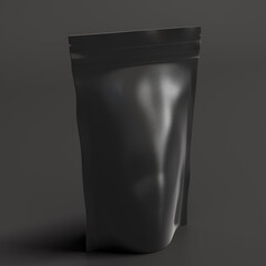 Black packaging pouch mockup for tea, coffee, snack on gray background