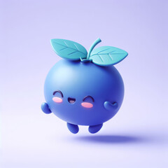 Cute 3D chibi style blueberry jumping on a light color background.