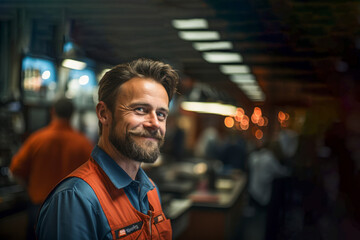 Fototapeta premium A customer service desk in an auto repair shop, with friendly staff ready to assist clients.