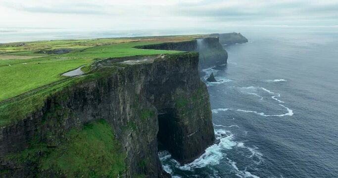 Fly over the fantastic Cliffs of Moher off the west coast of Ireland