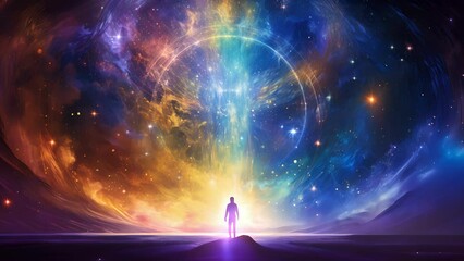 From an endless abyss of stars an astral vision unfurls like a grand tapestry revealing layers of knowledge and understanding.