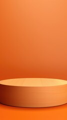 Orange cylinder display stand, perfect for showcasing products with its simple, clean design. Presented against a vibrant orange background for a bold and striking presentation.