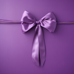 A bow hung on a purple wall, in the style of wrapped