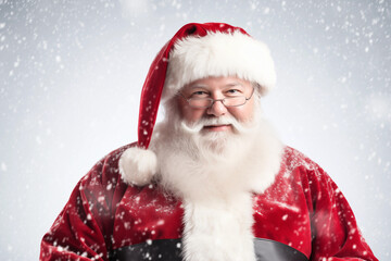 Santa Claus portrait on snowy background