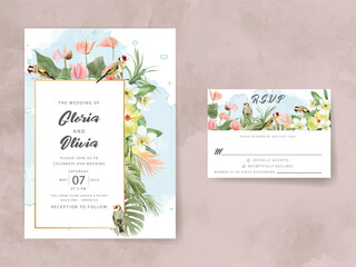 watercolor floral tropical wedding invitation template