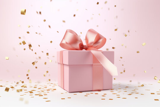 Small Gift Box with Bow, Pink and Silver Ribbon for Gift Wrapping on Pink  Background Stock Photo - Image of shopping, wrapping: 224929012