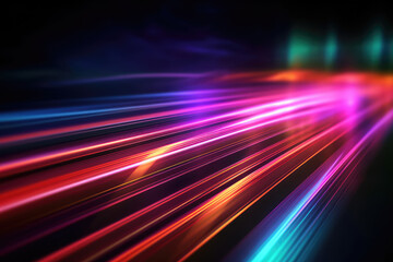 Colorful light trails with motion effect on black background. Generative AI. - obrazy, fototapety, plakaty