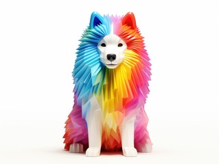 A colorful origami dog sitting on a white surface