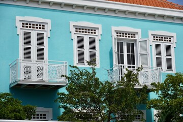 Colourful Patel Dutch Colonial Architecture in Willemstad Curacao