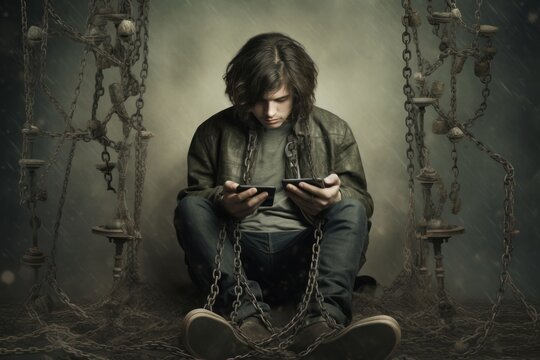 Photo of smartphone addiction. Nomophobia Concept