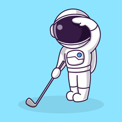 Little Cute Astronaut Kids Playing golf. Cartoon Logo Illustration Design. Isolated Premium Vector File, background is easy to edit. Can use for Icon, Logo, banner, flyer or any design project