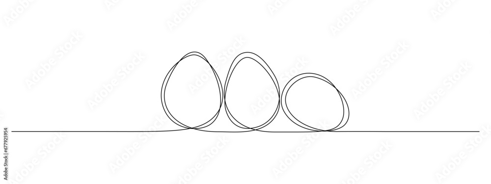 Fototapete One continuous line drawing of Easter eggs. Greeting banner design in simple linear style. Editable stroke. Doodle vector illustration