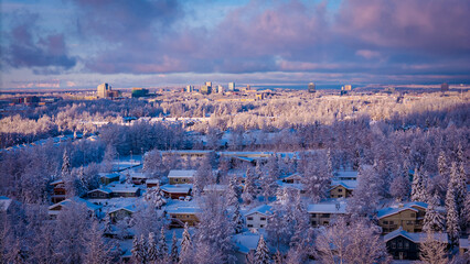 Snowy Downtown Anchorage Alaska after heavy snowfall
