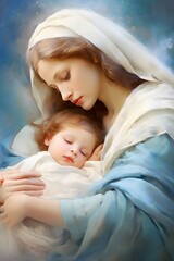 Scene of the birth of Jesus Christ, epiphany scene, Virgin Mary and Joseph. Christmas, miracle © shustrilka