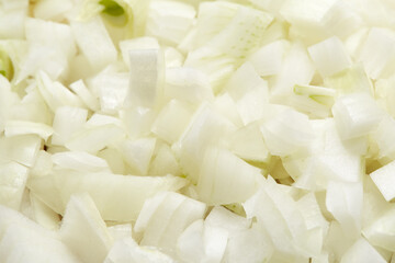 Close-up of chopped raw onions. Fresh gourmet ingredients.