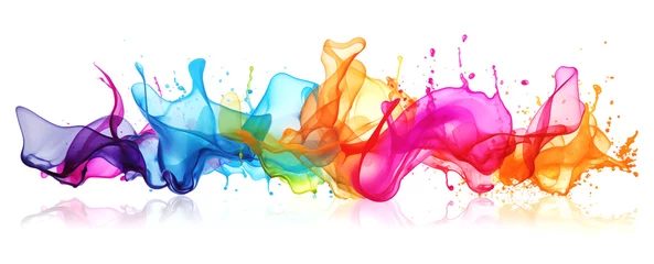 Fototapeten colorful abstract rainbow transparent water splash liquid color powder explosion with bright colors isolated white wide panorama background © stockphoto-graf