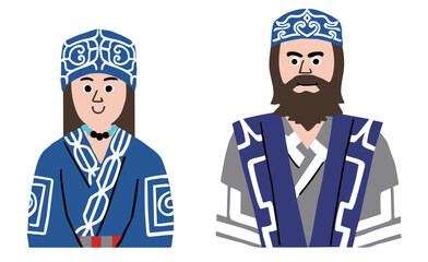 民族衣装を着たアイヌの男女の上半身のベクターイラスト