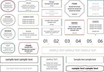 シンプルなフレームのイラストセット　線画　吹き出し　飾り　枠　あしらい　タイトル　素材　囲み