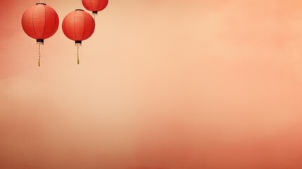 Obraz premium Light pinkish-red open background adorned with red Chinese lanterns, offering abundant empty space for text or copy, ideal for personalized messages or branding.