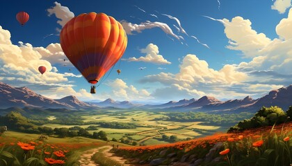 hot air balloon in the mountains