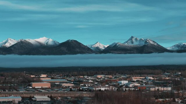 Aeriel View of low clouds in Anchorage Alaska