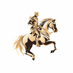 Fototapeta na wymiar Knight riding horse symbol, logo design, in the style of gold and black on white background,