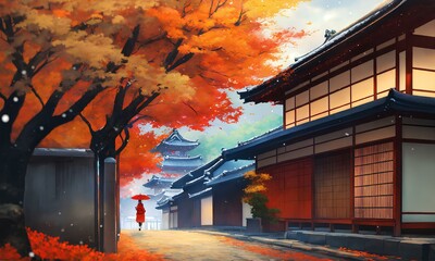 日本の京都の秋の美しい景色、絵画。...