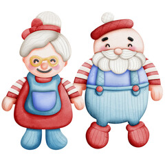 Couples Cute Santa claus and girlfriend for christmas day with watercolor illustration
